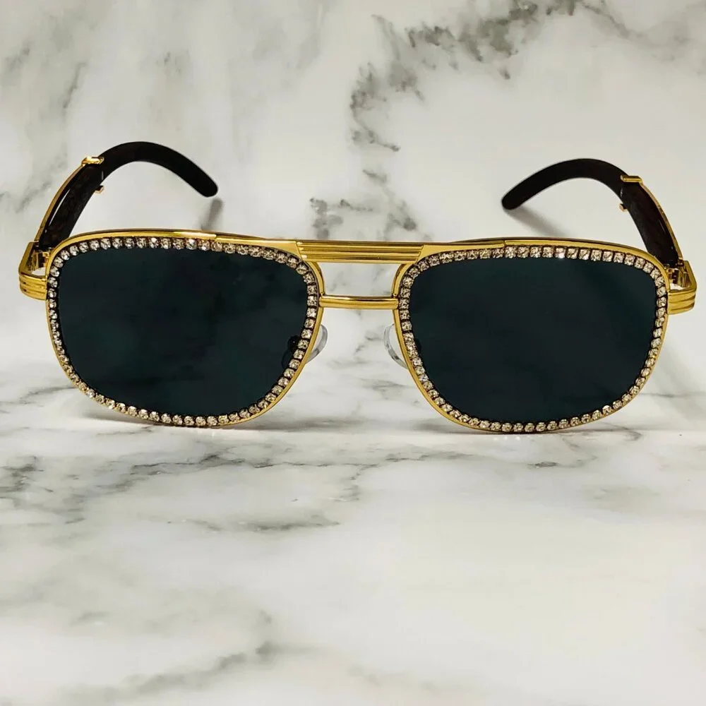 Men Sunglasses Square Black Lens Fashion Diamond Bling Hip Hop‎ Style Lentes New